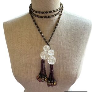 Pearl, Gemstone & Crystal Lariat Statement Necklace